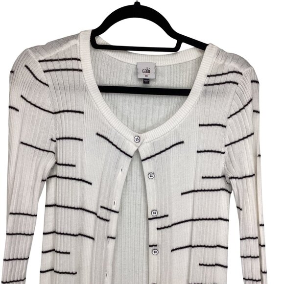 Cabi Long Sweater Size XS XSmall‎ Duster Cardigan Dashes Striped Long White - Picture 3 of 11